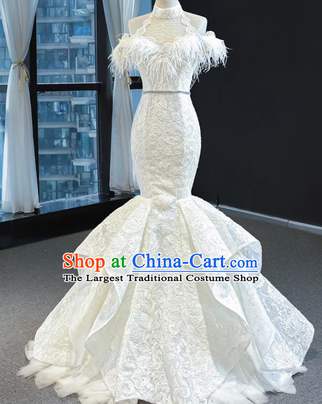 Custom Catwalks Princess Costume Vintage Bride Clothing Lace Wedding Dress Compere Formal Garment Marriage Luxury Fishtail Full Dress