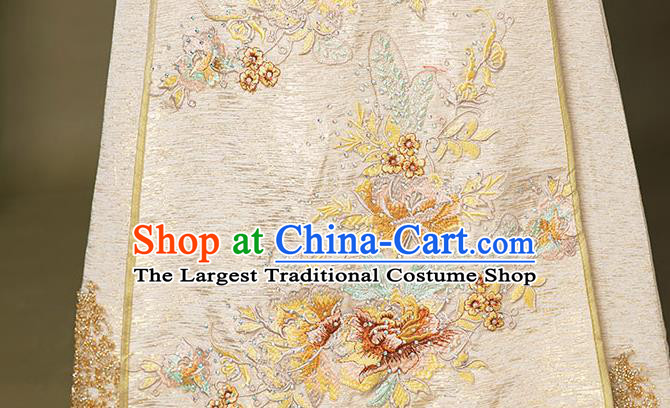 China Embroidery Bottom Drawer Clothing Wedding Garment Costumes Bride Beige Dress Outfits Traditional Xiuhe Suits