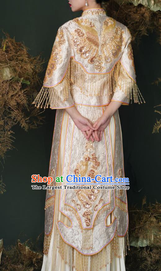 China Traditional Xiuhe Suits Embroidery Bottom Drawer Clothing Wedding Garment Costumes Bride Champagne Dress Outfits