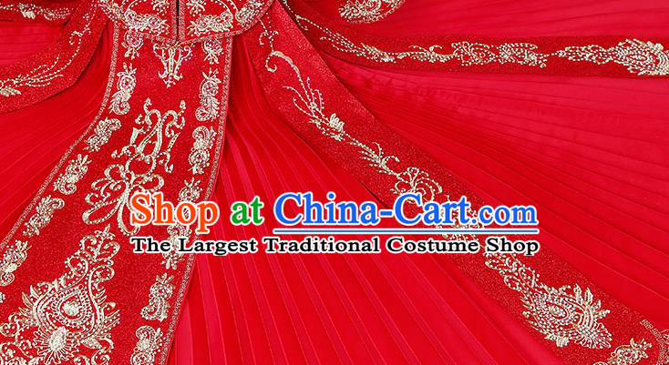 China Bride Toasting Red Dress Outfits Traditional Diamante Xiuhe Suits Embroidery Bridal Attire Clothing Wedding Garment Costumes