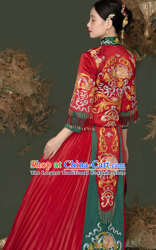 China Bride Dress Outfits Traditional Red Xiuhe Suits Embroidery Dragon Phoenix Bridal Attire Clothing Wedding Toasting Garment Costumes
