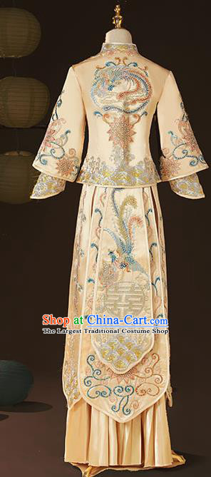 China Wedding Diamante Garment Costumes Bride Dress Outfits Traditional Champagne Xiuhe Suits Embroidery Bridal Attire Clothing