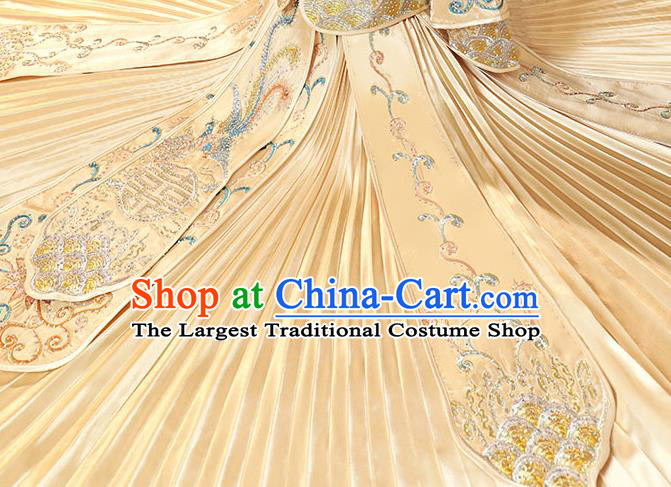 China Wedding Diamante Garment Costumes Bride Dress Outfits Traditional Champagne Xiuhe Suits Embroidery Bridal Attire Clothing