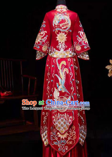 China Embroidery Phoenix Bridal Attire Clothing Wedding Garment Costumes Bride Dress Outfits Traditional Red Xiuhe Suits