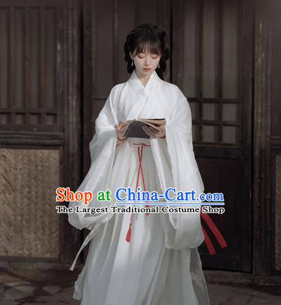 China Ancient Goddess White Hanfu Dress Jin Dynasty Palace Lady Clothing Traditional Historical Costumes Complete Set