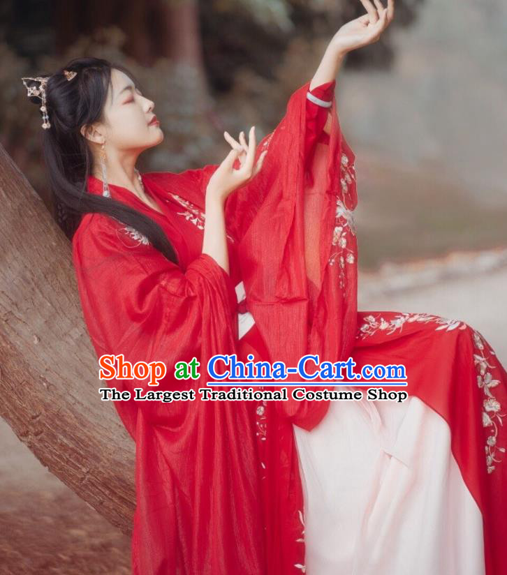 China Traditional Wedding Historical Costumes Ancient Bride Red Hanfu Dress Garments Jin Dynasty Princess Clothing Full Set