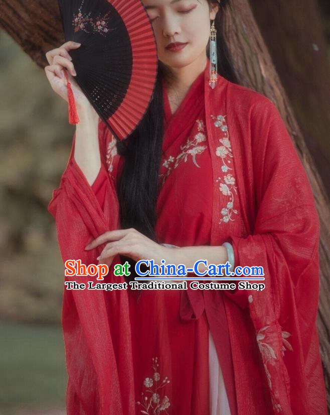 China Traditional Wedding Historical Costumes Ancient Bride Red Hanfu Dress Garments Jin Dynasty Princess Clothing Full Set