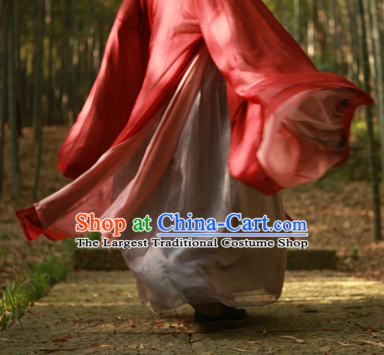 China Ancient Swordswoman Red Hanfu Dress Garments Jin Dynasty Clothing Traditional Chivalrous Knight Historical Costumes
