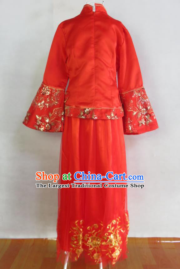 China Classical Red Cheongsam Dress Traditional Xiuhe Suits Bride Toasting Clothing Wedding Garment Costumes