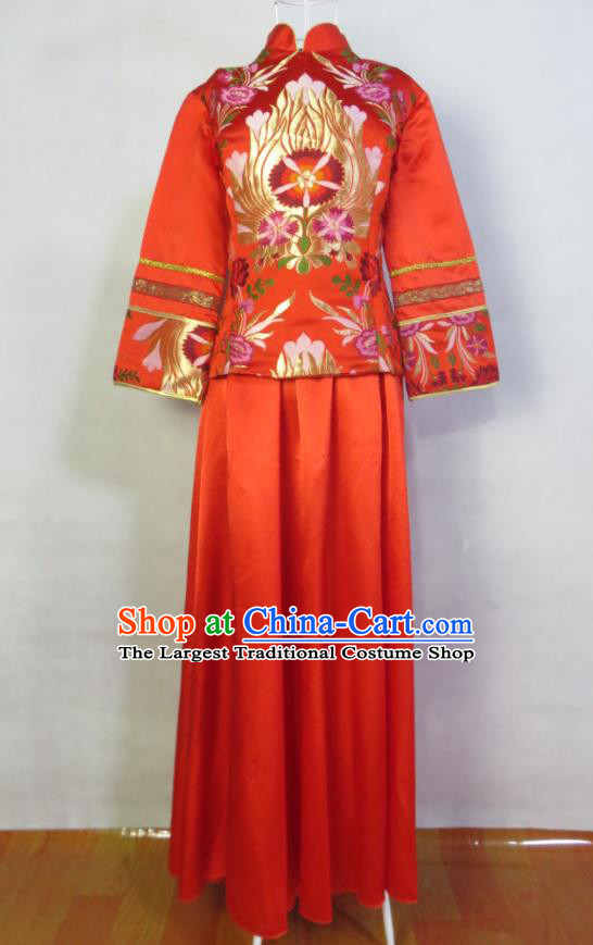 China Wedding Garment Costumes Classical Red Cheongsam Dress Traditional Xiuhe Suits Bride Toasting Clothing