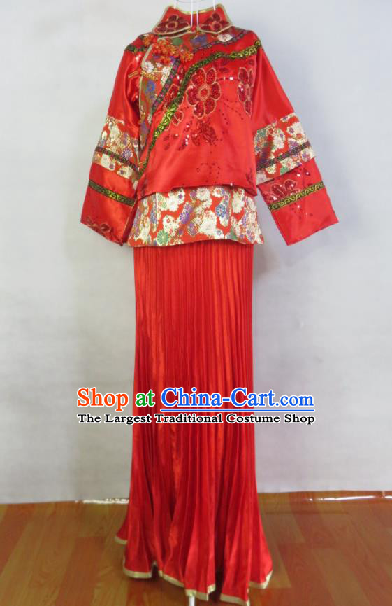 China Ancient Bride Toasting Clothing Wedding Garment Costumes Classical Red Cheongsam Dress Traditional Xiuhe Suits