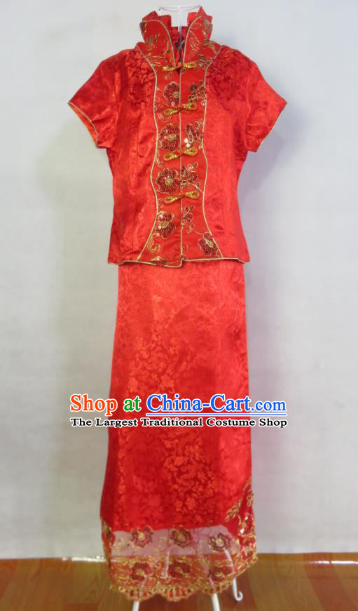 China Traditional Marriage Xiuhe Suits Ancient Bride Toasting Dress Clothing Wedding Garment Costumes Classical Red Cheongsam