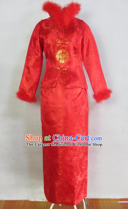 China Bride Red Dress Traditional Wedding Garment Costumes Classical Cheongsam Embroidery Xiuhe Suits Ancient Toasting Clothing