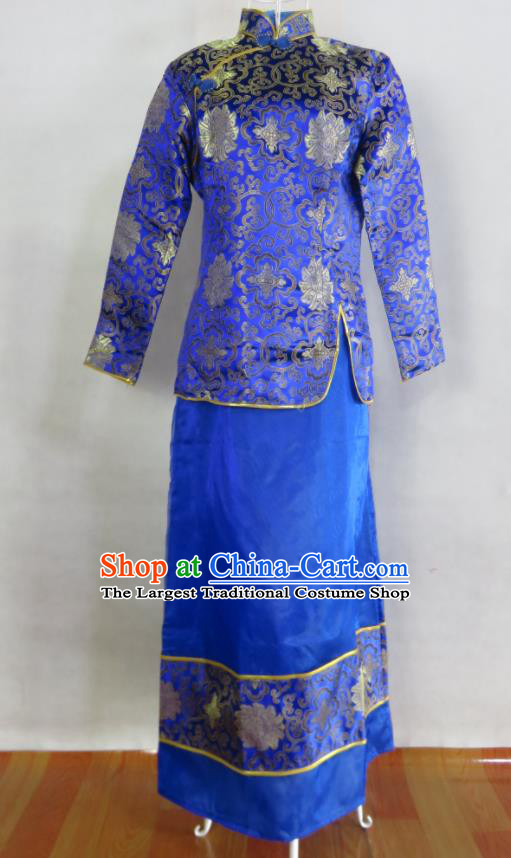 China Wedding Garment Costume Ancient Bridegroom Royalblue Brocade Outfits Tang Suits Jacket and Robe
