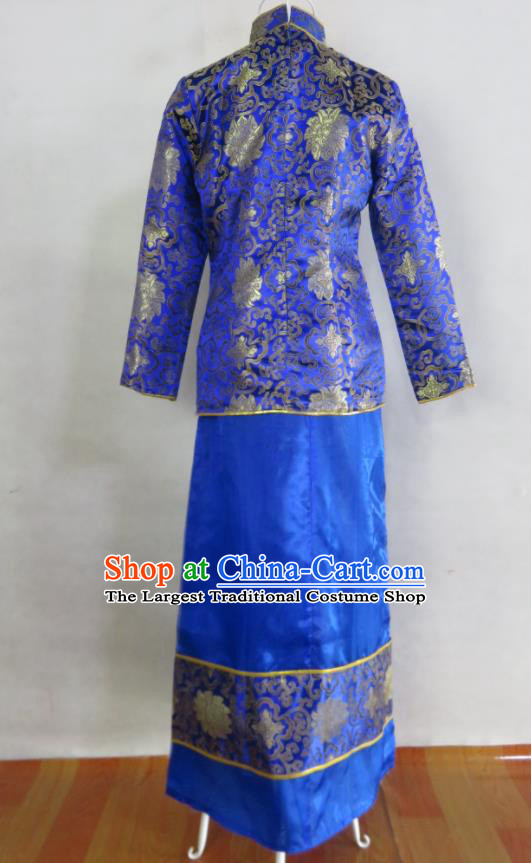 China Wedding Garment Costume Ancient Bridegroom Royalblue Brocade Outfits Tang Suits Jacket and Robe