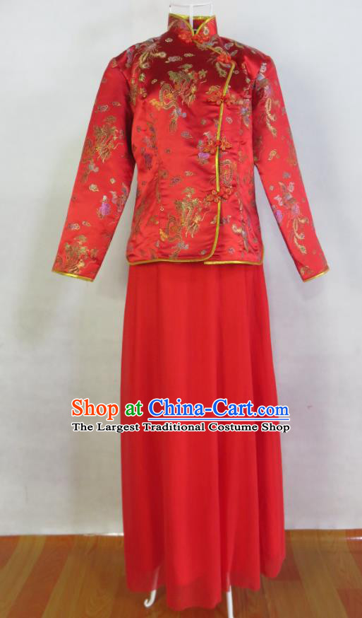 China Tang Suits Jacket and Robe Wedding Garment Costume Ancient Bridegroom Red Brocade Outfits