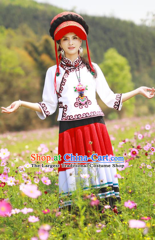 China Photography Clothing Ethnic Dance Dress Outfits Traditional Guangxi Minority Garment Costumes Yi Nationality Woman Clothing