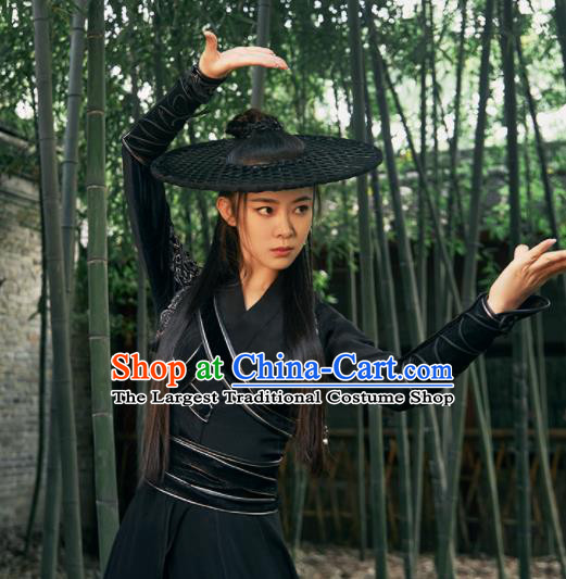 China Ancient Swordswoman Black Hanfu Clothing Classical Dance Clothing Female Knight Garment Costumes