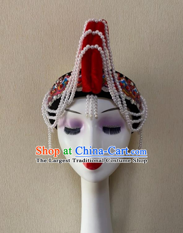 China Guangdong Minority Wedding Headwear Ethnic Performance Tassel Headdress She Nationality Folk Dance Red Hat