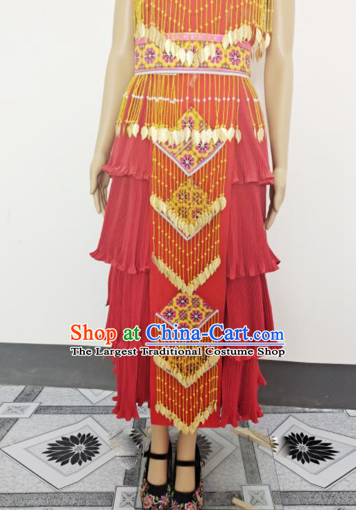 China Ethnic Photography Clothing Traditional Hmong Dance Red Dress Outfits Yunnan Minority Bride Garments Miao Nationality Wedding Costumes