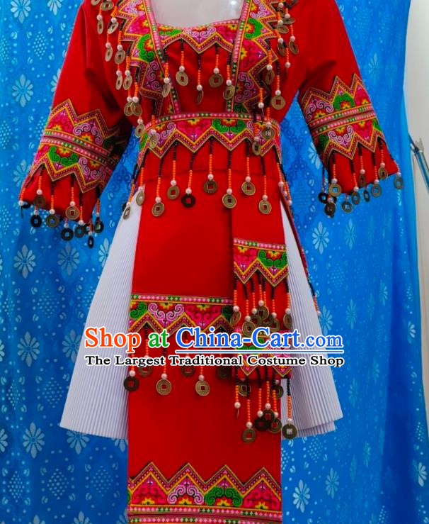 China Miao Nationality Folk Dance Costumes Ethnic Performance Clothing Traditional Hmong Bride Dress Outfits Yunnan Minority Festival Garments