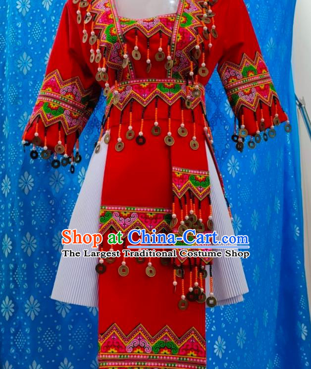 China Miao Nationality Folk Dance Costumes Ethnic Performance Clothing Traditional Hmong Bride Dress Outfits Yunnan Minority Festival Garments