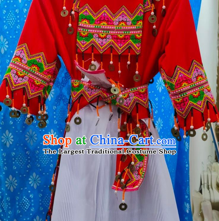 China Miao Nationality Folk Dance Costumes Ethnic Performance Clothing Traditional Hmong Bride Dress Outfits Yunnan Minority Festival Garments