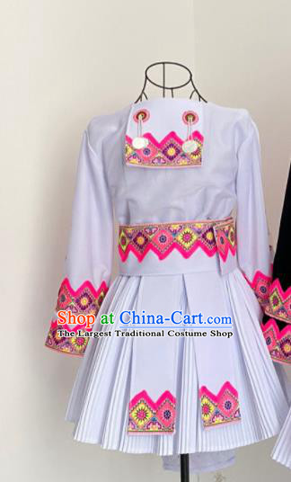 China Ethnic Performance Clothing Traditional Hmong White Skirt Outfits Yunnan Minority Folk Dance Garments Miao Nationality Wedding Costumes