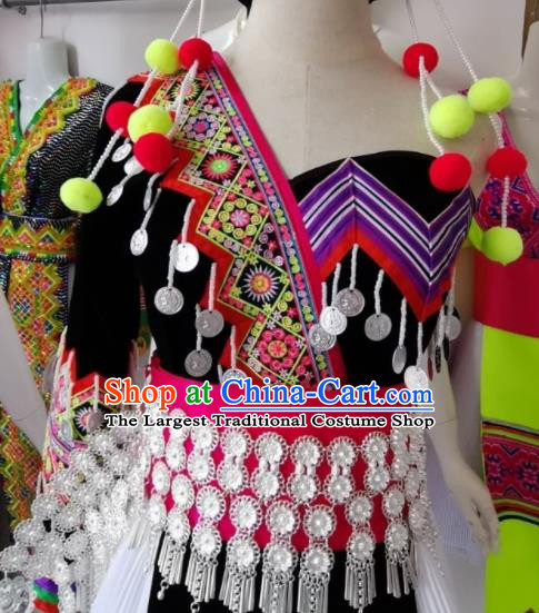 China Traditional Hmong Folk Dance Dress Outfits Yunnan Minority Wedding Garments Miao Nationality Bride Costumes Ethnic Performance Clothing