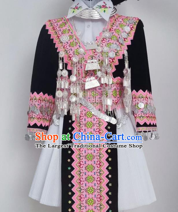China Guizhou Minority Garments Miao Nationality Folk Dance Costumes Ethnic Performance Clothing Traditional Hmong Female Dress Outfits