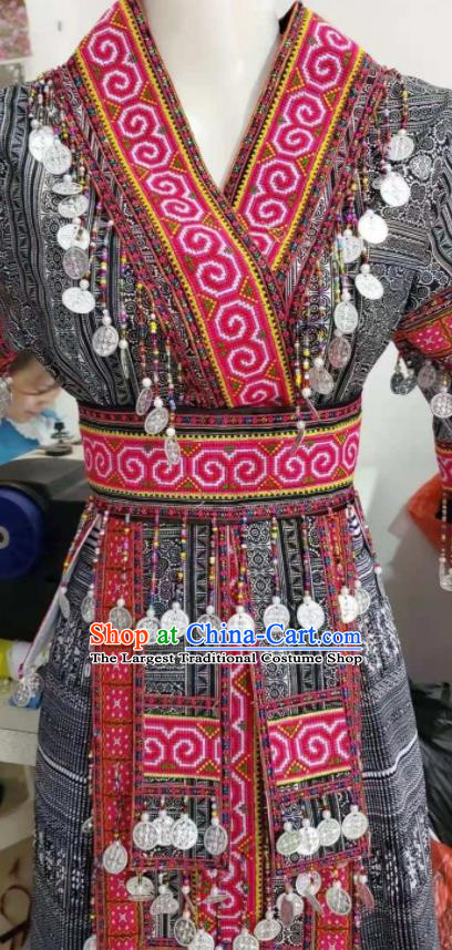 China Miao Nationality Costumes Ethnic Performance Clothing Traditional Hmong Folk Dance Grey Dress Outfits Yunnan Minority Female Garments