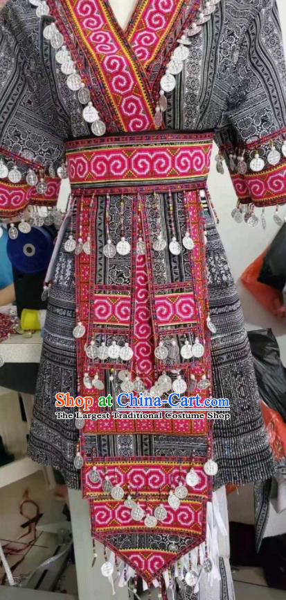 China Miao Nationality Costumes Ethnic Performance Clothing Traditional Hmong Folk Dance Grey Dress Outfits Yunnan Minority Female Garments