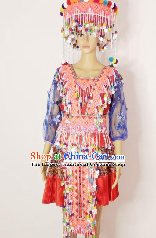 China Yunnan Minority Woman Garments Miao Nationality Folk Dance Costumes Ethnic Photography Clothing Traditional Hmong Festival Dress Outfits
