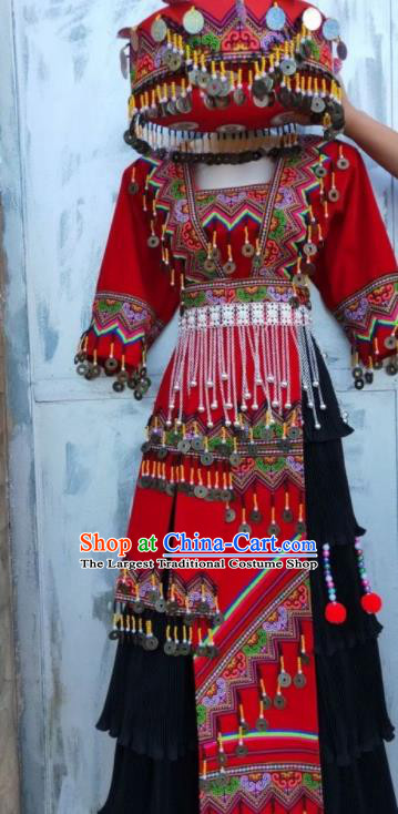 China Yunnan Minority Garments Miao Nationality Performance Costumes Ethnic Festival Clothing Traditional Hmong Folk Dance Dress Outfits