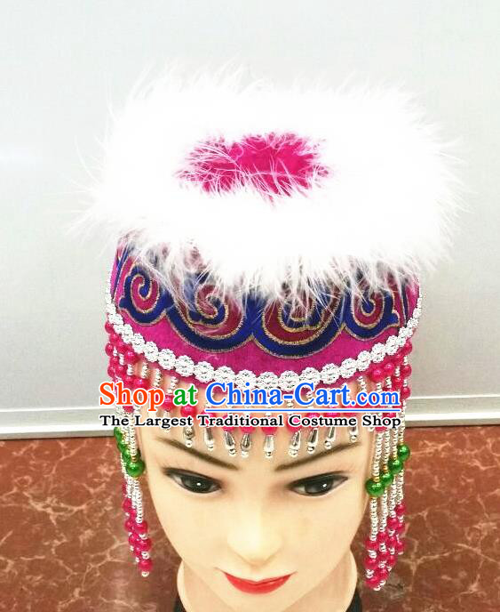 Chinese Mongolian Minority Dance Hair Accessories Ethnic Girl Stage Performance Headdress Mongol Nationality Children Purple Hat