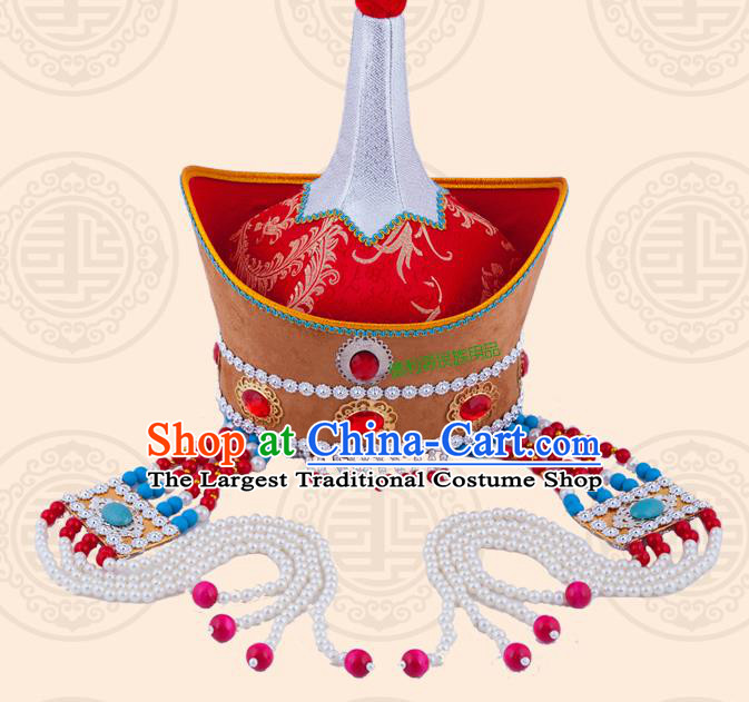 Chinese Mongol Nationality Wedding Tassel Hat Mongolian Minority Bride Hair Accessories Ethnic Stage Performance Headdress
