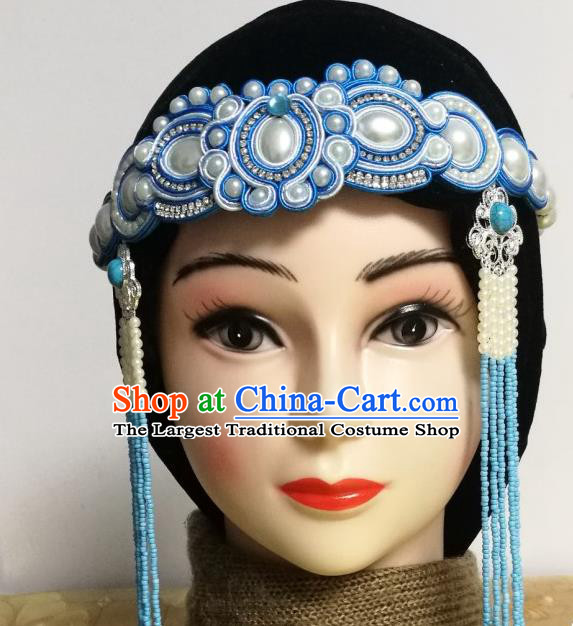 Chinese Mongol Nationality Wedding Bride Tassel Headband Mongolian Minority Folk Dance Hair Accessories Ethnic Stage Performance Headpieces