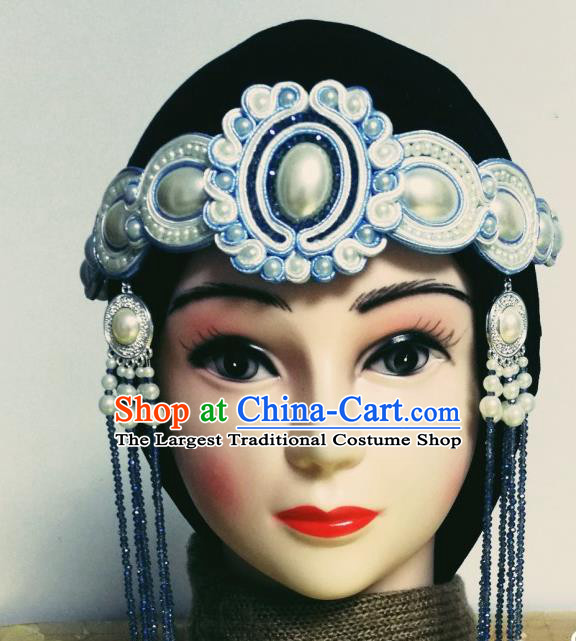 Chinese Mongol Nationality Wedding Bride Tassel Headband Mongolian Minority Folk Dance Hair Accessories Ethnic Stage Performance Headpieces