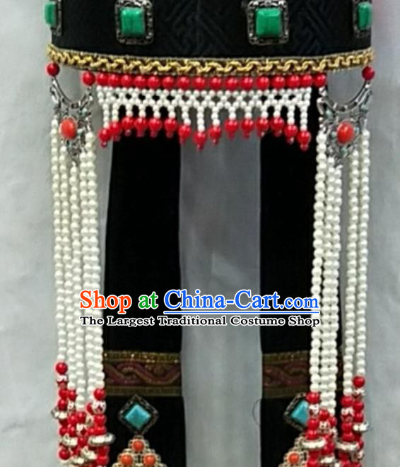 Chinese Ethnic Wedding Headdress Mongol Nationality Bride Red Hat Mongolian Minority Folk Dance Hair Accessories