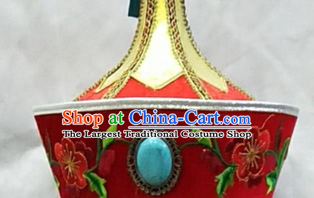 Chinese Ethnic Wedding Headdress Mongol Nationality Bride Red Hat Mongolian Minority Folk Dance Hair Accessories
