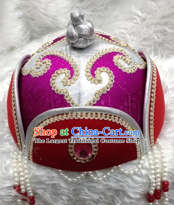 Chinese Mongol Nationality Children Purple Hat Mongolian Minority Girl Hair Accessories Ethnic Folk Dance Headdress