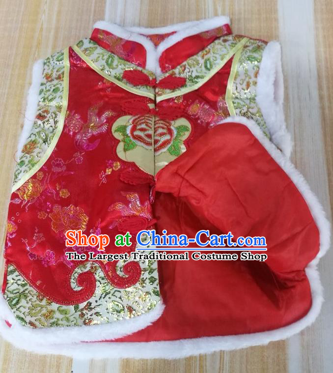 Chinese Tang Suit Upper Outer Garment Ethnic Girl Red Brocade Vest Mongol Nationality Children Clothing Traditional Mongolian Waistcoat