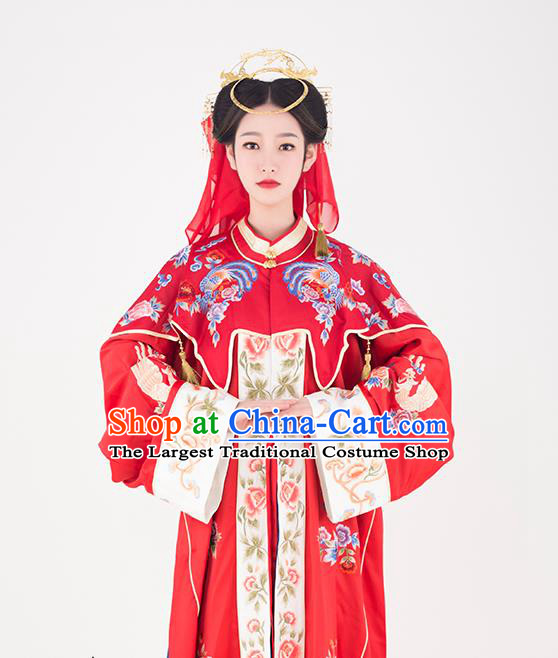 China Ming Dynasty Bride Historical Clothing Traditional Wedding Garment Costumes Ancient Noble Mistress Red Hanfu Dress Complete Set