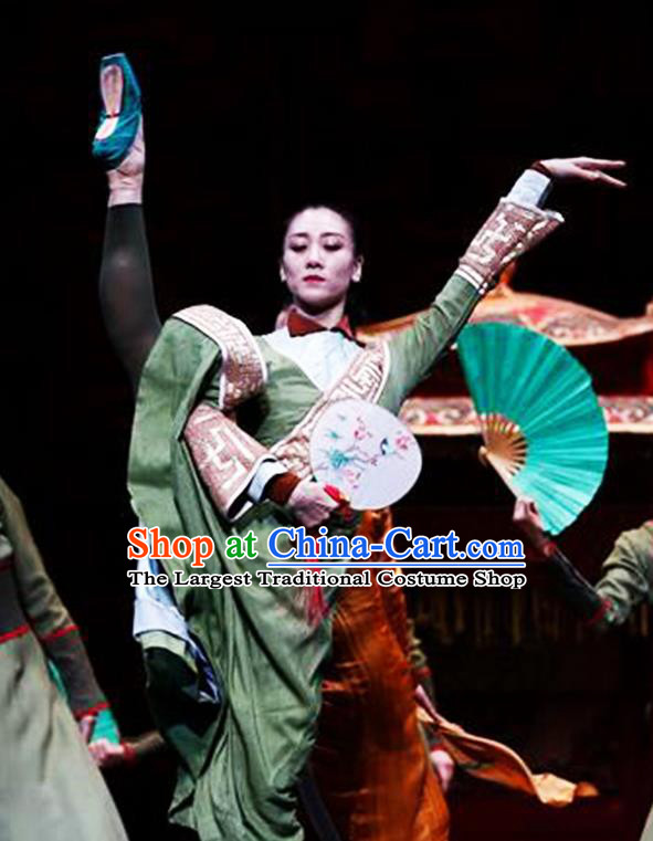 China Classical Dance Clothing Woman Fan Dance Garment Costume Stage Performance Green Dress