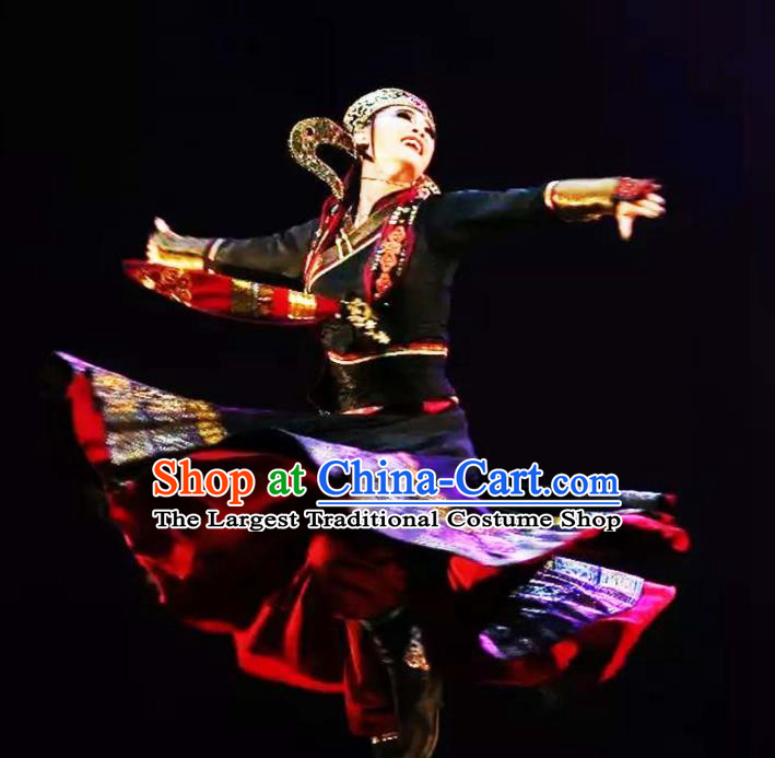 Chinese Mongolian Minority Group Dance Apparels Mongol Nationality Woman Clothing Traditional Ethnic Stage Performance Black Dress Outfits