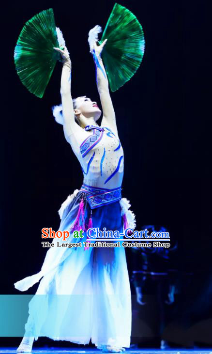 Chinese Hani Minority Dance Apparels Nationality Woman Dance Clothing Traditional Yunnan Ethnic Stage Performance Blue Dress Outfits
