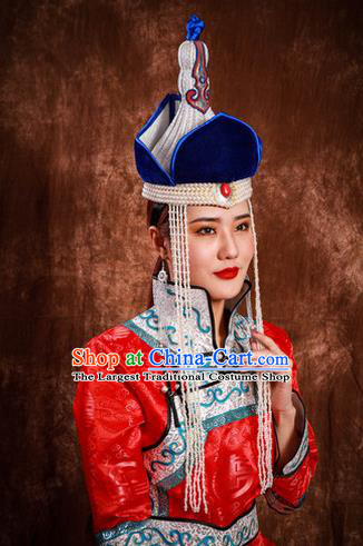 China Mongolian Nationality Festival Headdress Mongol Nationality Wedding Headwear Handmade Ethnic Bride Tassel Hat
