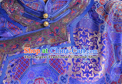 China Folk Dance Clothing Mongolian Nationality Woman Informal Costume Ethnic Performance Blue Dress Mongol Minority Compere Fashion