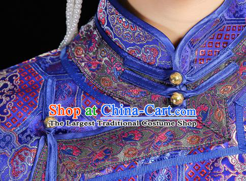 China Folk Dance Clothing Mongolian Nationality Woman Informal Costume Ethnic Performance Blue Dress Mongol Minority Compere Fashion