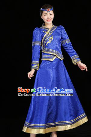 China Mongol Minority Fashion Mongolian Performance Clothing Moggol Nationality Female Informal Costume Ethnic Folk Dance Royalblue Dress